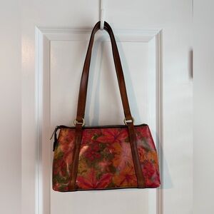 Patricia Nash Leather Brietta Shoulder Satchel Floral Oil Painting Beet